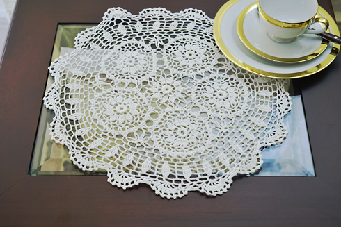 Round Crochet Placemat 16" round. white color. 2 pieces set